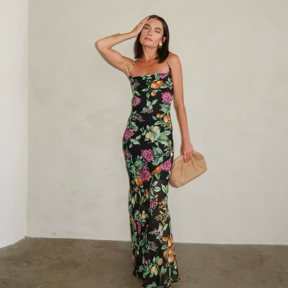 Stitch & Feather Floral Black Maxi Dress